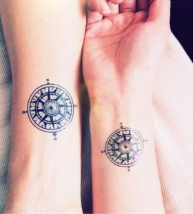 matching compass couples tattoos