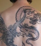 Black Dragon vs Phoenix Back Tattoo Designs for Women 