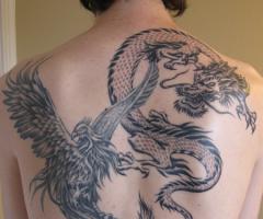 Black Dragon vs Phoenix Back Tattoo Designs for Women