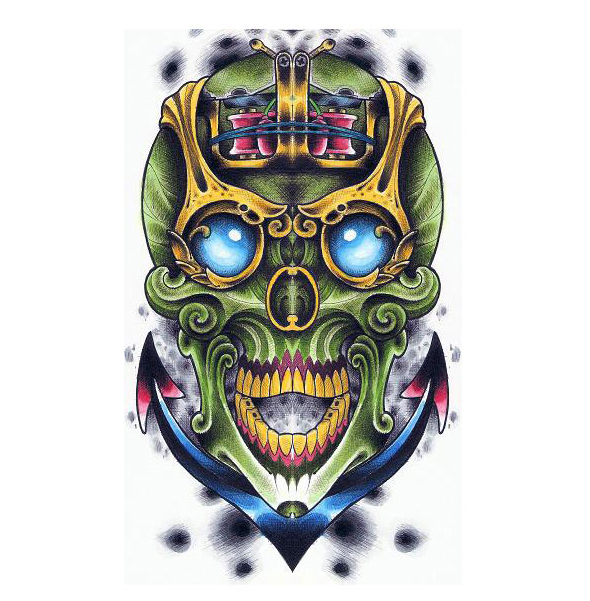 Cool Sailor’s Green Sugar Skull on Anchor Tattoo Design – Skull Tattoos