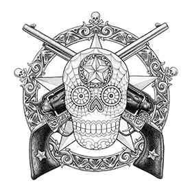 Urban American Tattoos with Guns and Mexican Skull Tattoo Designs