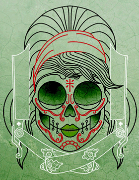 Urban American Tattoos – Green Mexican Skull Tattoo Designs