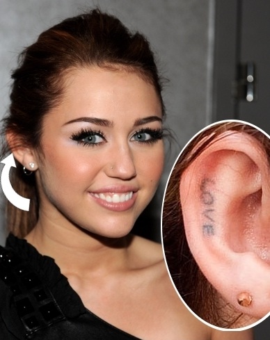 Miley Cyrus Tattoos  At The Right Ear