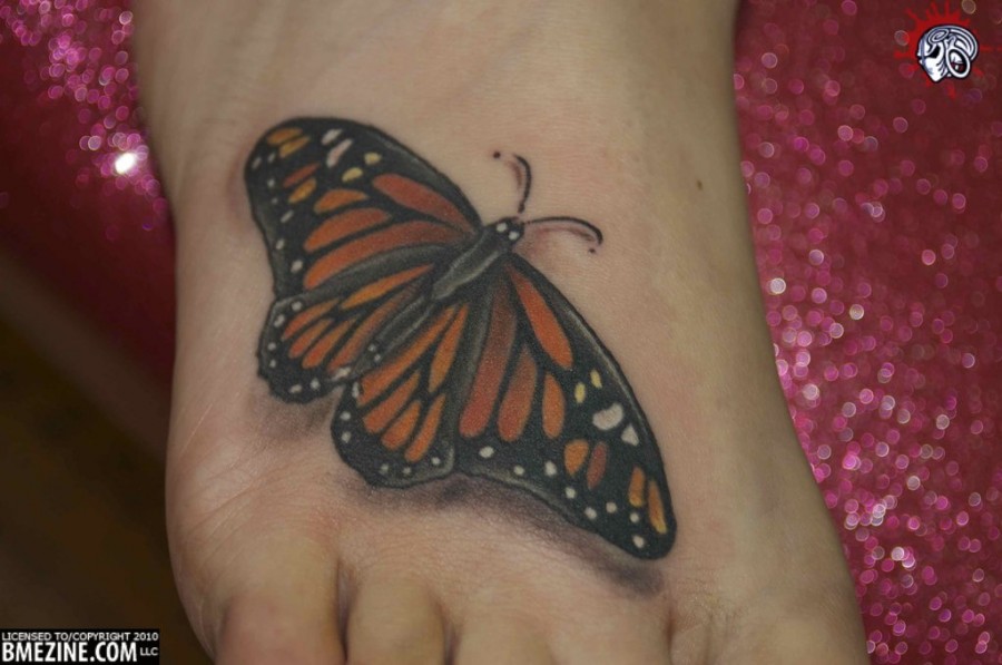 3D Life-like Floating Monarch Butterfly Tattoo Design for Women