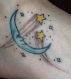 Sweet Moon and Star Foot Tattoos For Girls