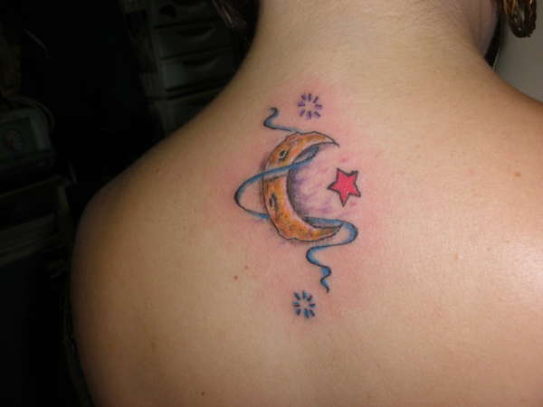Moon And Star Tattoo Design for Back Shoulder