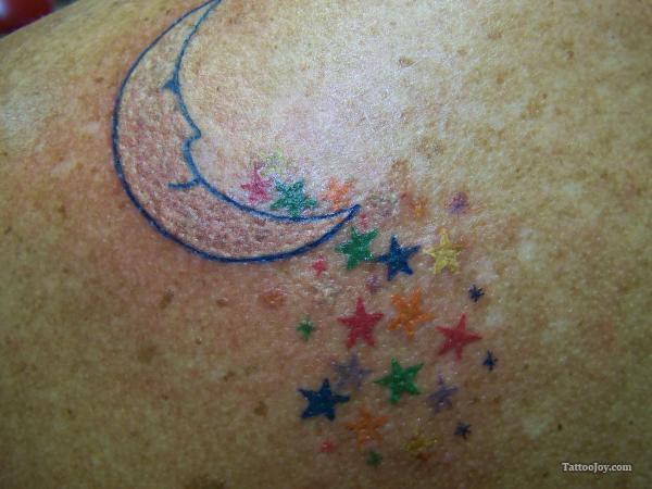 Colorful Moon Stars Tattoo Design Idea