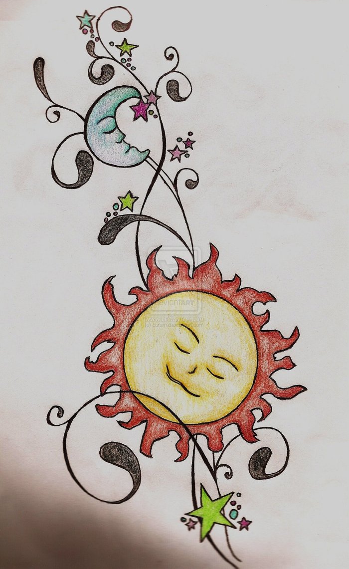 AwesomeSun Moon And Stars Sketch By Ccrum