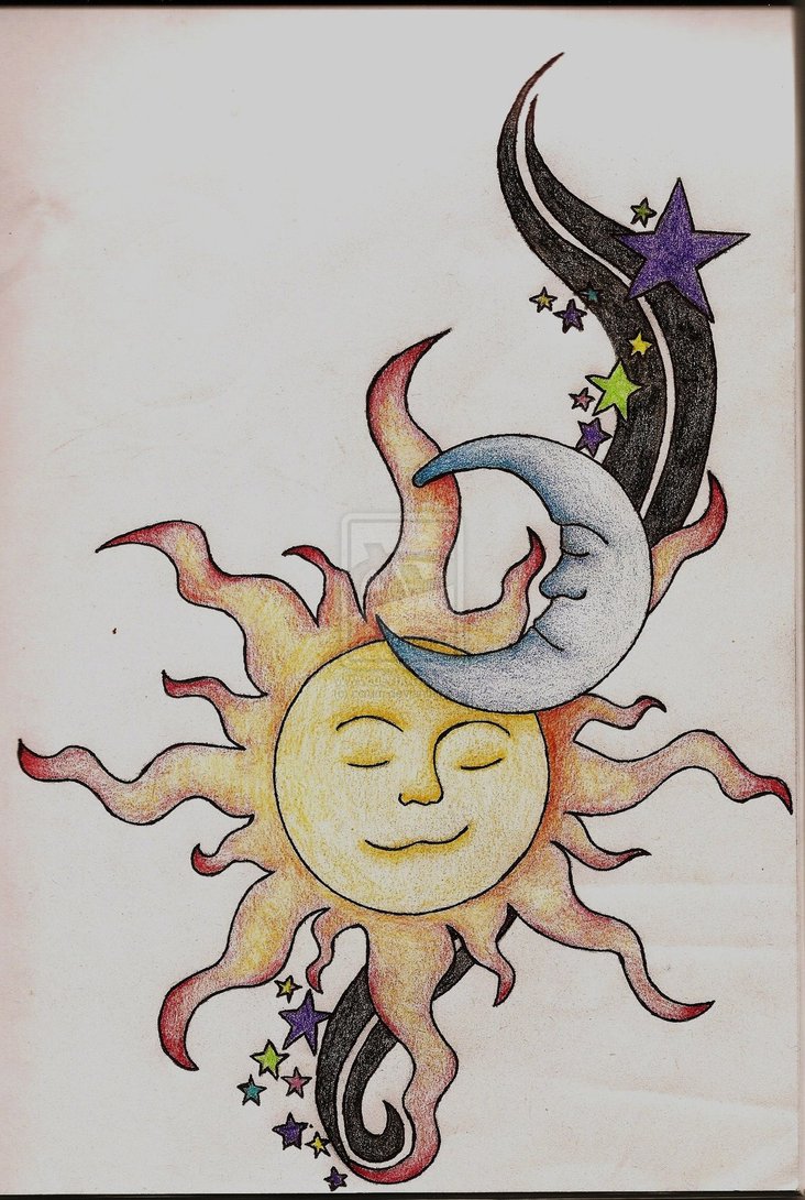 Sun Moon And Stars Tattoo Design Sketch By Ccrum