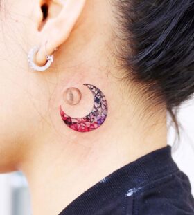 moon tattoo on neck for women