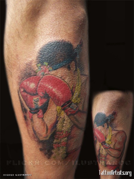 Cool Muay Thai Shaped Tattoo Design on Foot