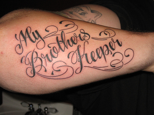 For I am my brothers keeper  Brother tattoos Forearm tattoo women Red  ink tattoos