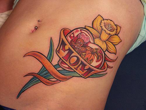 Heart And Flower Tattoo For Mom Design