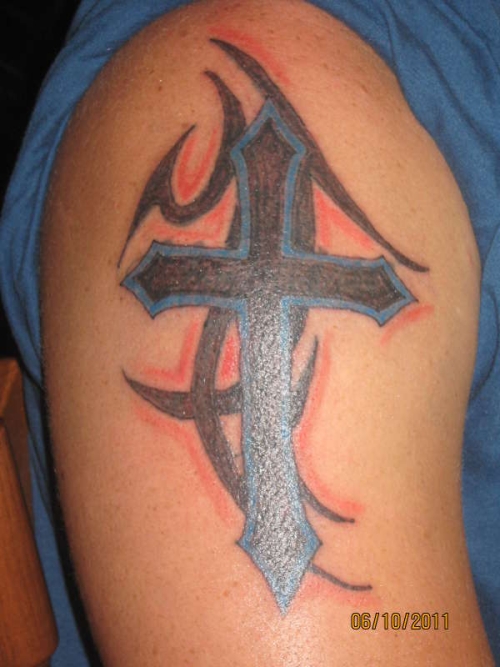 Cool Arm Tribal and Cross Tattoos For Men
