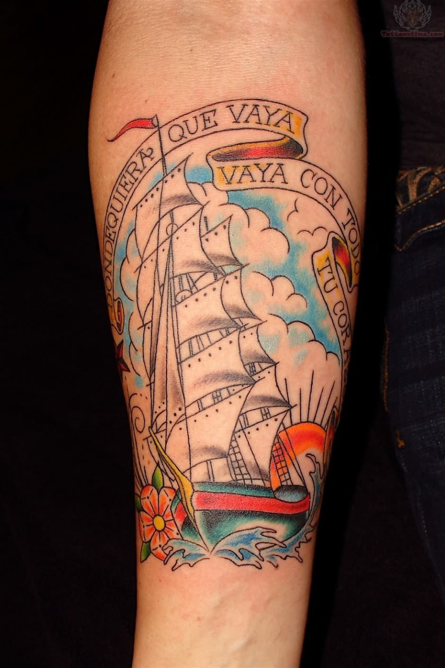 Joey Ship Tattoo On Arm for Men