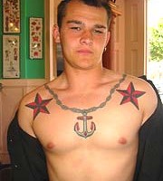 Black and Red Nautical Star Tattoo Design on Right and Left Chest