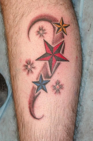 Awesome Nautical Stars Tattoo On Leg for Men