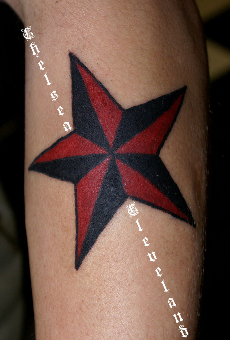 Red And Black Nautical Star Tattoo Pictures