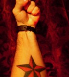 Black and Red Nautical Star Forearm Tattoo Design Pic