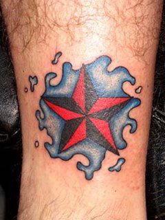 Wonderful Nautical Star and Water Tattoo Design