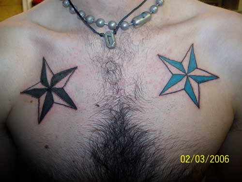 Black Nautical Star Tattoo Designs For Men’s Chest