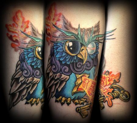 Illistrative Neotraditional Owl With Key Tattoo Tattoos