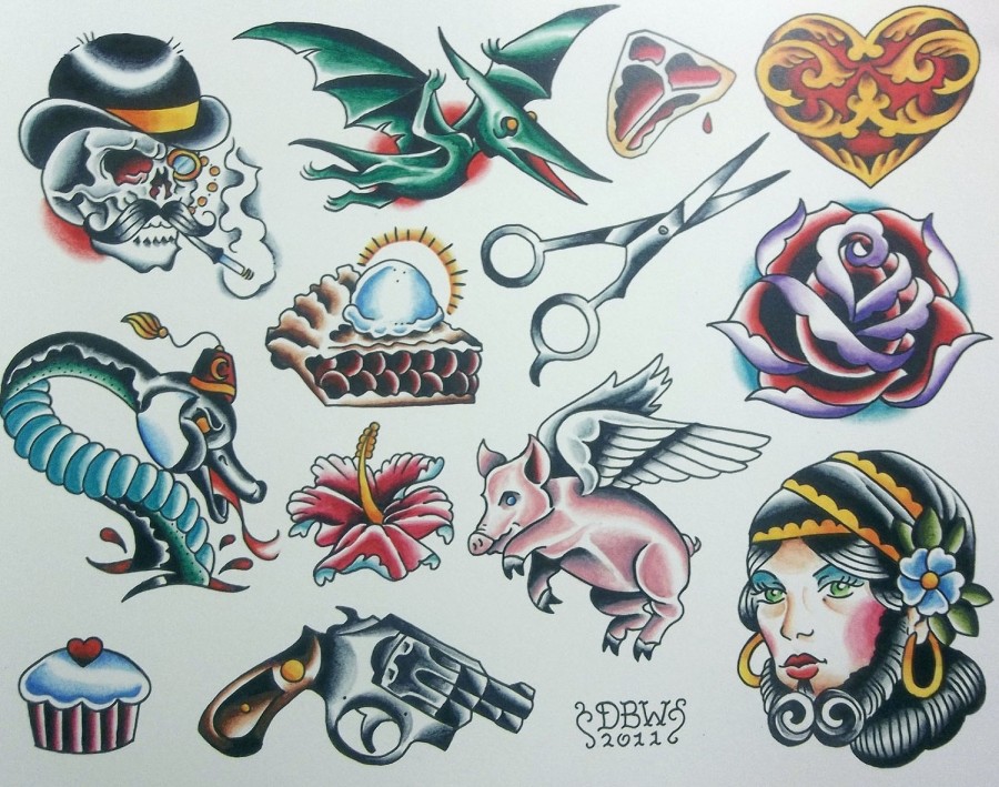 Miscellaneous Iii Neotraditional Tattoo Flash Sheet By Derekbward