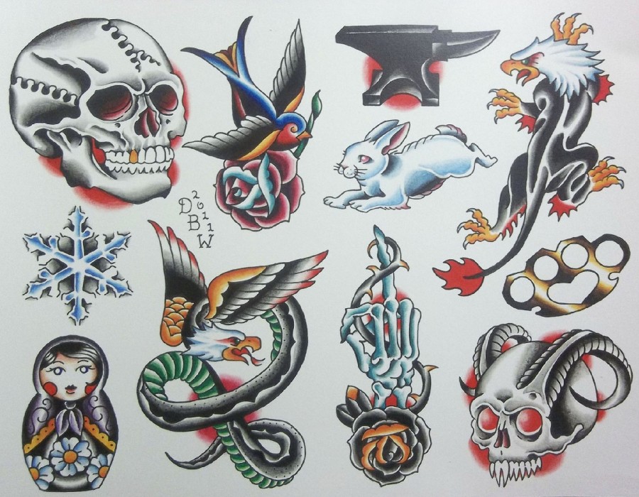 Miscellaneous Iv Neotraditional Tattoo Flash Sheet By Derekbward