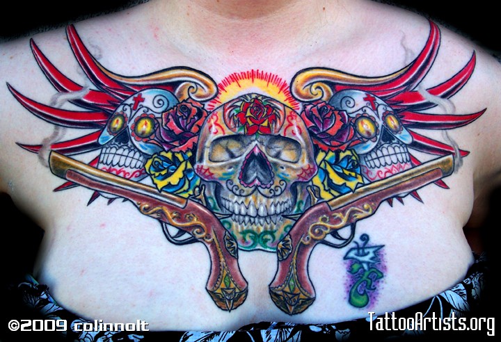 Neotraditional Skulls Chestpiece Tattoo Artists