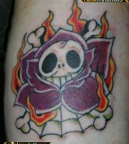 Red Flower With Old School Skull Tattoo