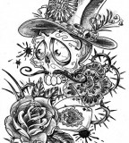 Skull, Flower and Aces Tattoo Sketch Design