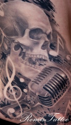 Singing Skull Tattoo Sketch Design