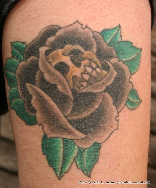 Black Rose With Skull Tattoo