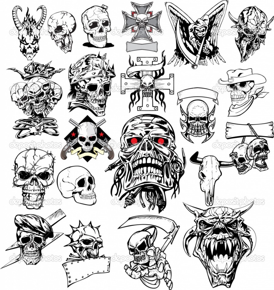 Many Skull Tattoo Sketch Design
