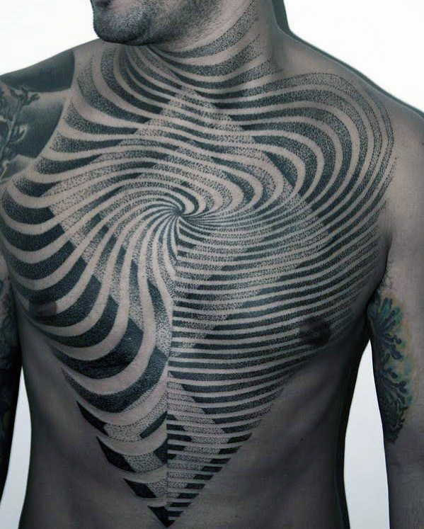 optical illusion chest tattoos for men