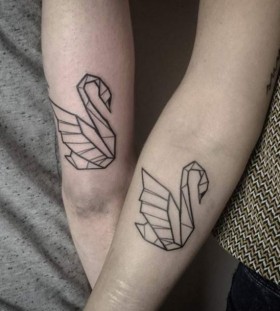 origami swan couple tattoo