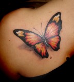 Very Beautiful Life-like Butterfly Shoulder Tattoo Designs for Women