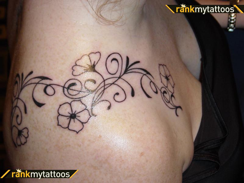 Girly Swirls Floral Over-the-shoulder Tattoo Designs for Women