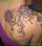 Swirly and Sparkling Flower Tattoos Wrapping Over Shoulder - Flower Tattoos for Women