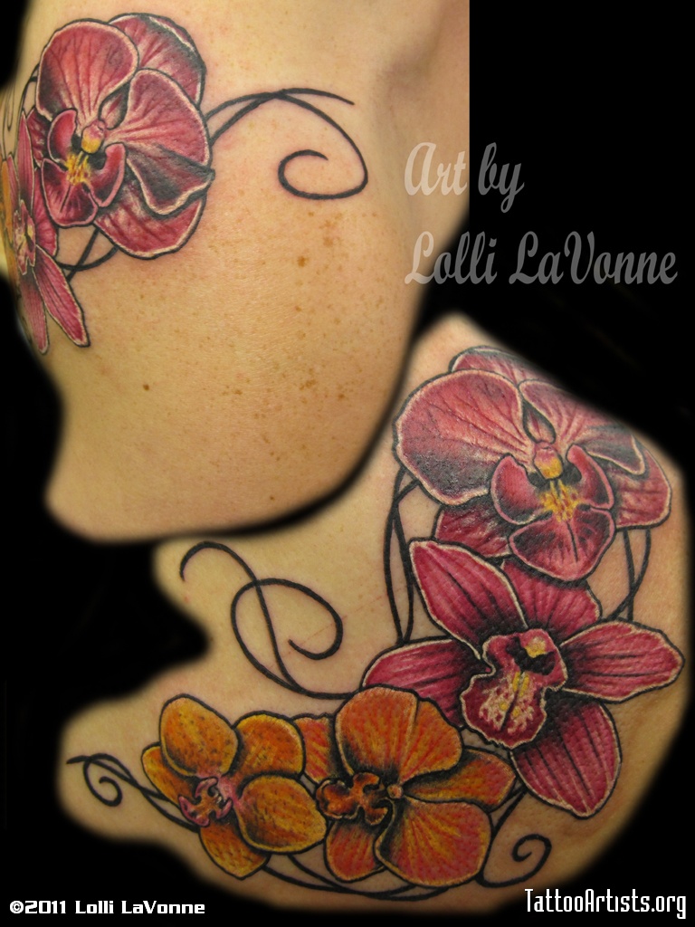 Lovely Orchids Over-the-Shoulder Tattoo Designs for Women