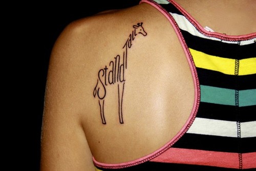 “Stand Tall” Lettering / Animal Shoulder Tattoos Designs for Women