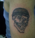 Skull Bandit with Hood Biceps Black and White Tattoo