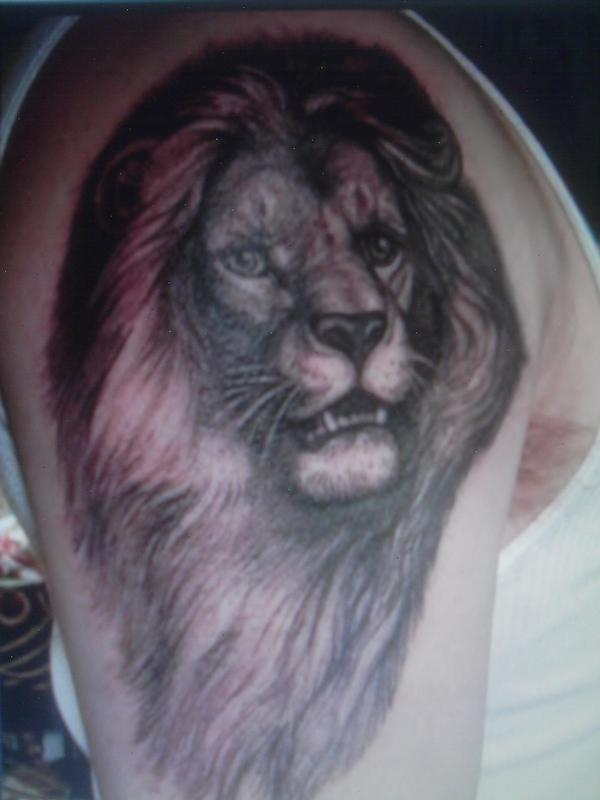 Lion the Jungle King Full Arm Block Tattoo