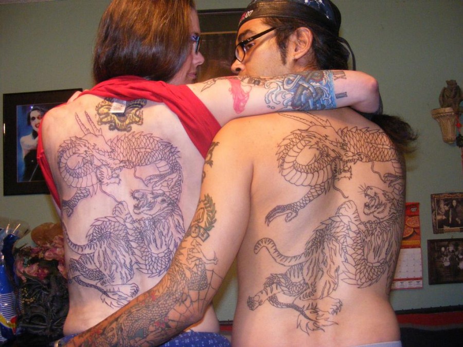 Full Back Dragon Tattoo on Pain Pleasure Couple