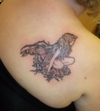 Broken Wings Angel Girl Sitting Nest Black and White Tatto Jessica Mcbrayer