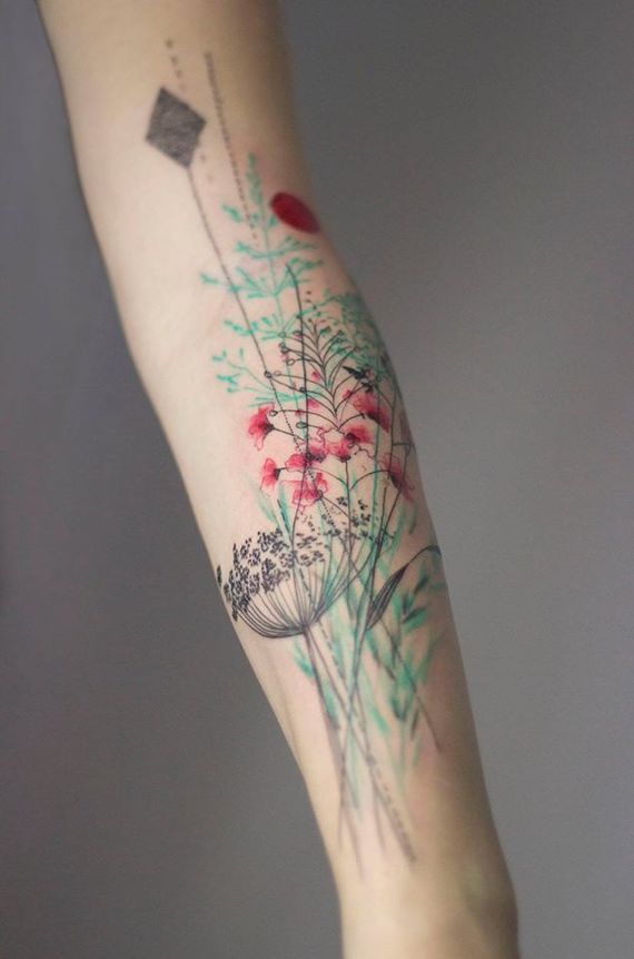 pastel floral tattoos for women
