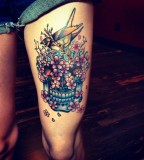 Colorful Girls Thigh Tattoo in the Thigh