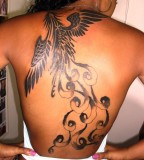 Black Phoenix Full Back Tattoo For Girls