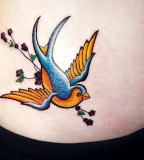 Colorful Swallow Hip Tattoo For Girls