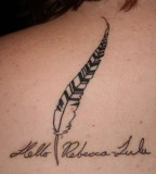 Feather and Lettering Tattoo Design on Back